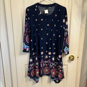 White Mark Navy and Pink Patterned Midi Dress